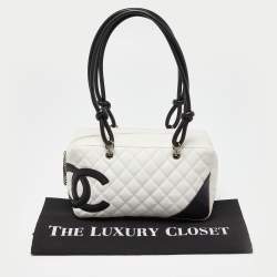 Pre Owned Chanel White/Black Quilted Leather Cambon Ligne Bowler Bag