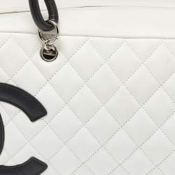 Pre Owned Chanel White/Black Quilted Leather Cambon Ligne Bowler Bag