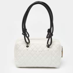 Pre Owned Chanel White/Black Quilted Leather Cambon Ligne Bowler Bag