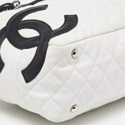 Pre Owned Chanel White/Black Quilted Leather Cambon Ligne Bowler Bag