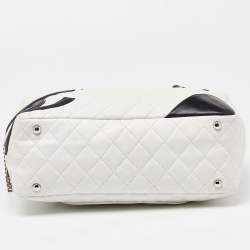 Pre Owned Chanel White/Black Quilted Leather Cambon Ligne Bowler Bag