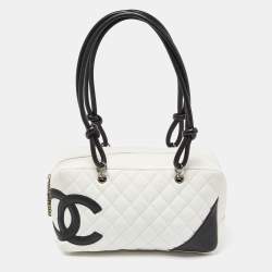 Pre Owned Chanel White/Black Quilted Leather Cambon Ligne Bowler Bag