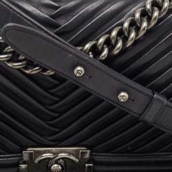 Chanel Black Chevron Pleated Leather Medium Boy Flap Bag