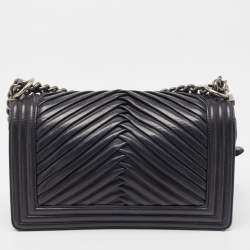 Chanel Black Chevron Pleated Leather Medium Boy Flap Bag