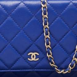 Pre Owned Chanel Blue Quilted Leather Classic WOC Bag