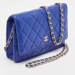 Pre Owned Chanel Blue Quilted Leather Classic WOC Bag