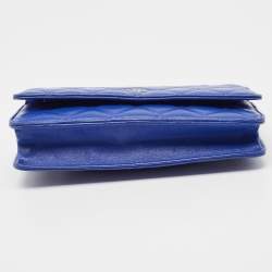 Pre Owned Chanel Blue Quilted Leather Classic WOC Bag