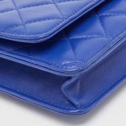 Pre Owned Chanel Blue Quilted Leather Classic WOC Bag