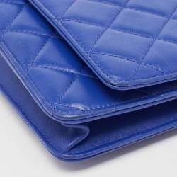 Pre Owned Chanel Blue Quilted Leather Classic WOC Bag