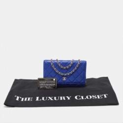 Pre Owned Chanel Blue Quilted Leather Classic WOC Bag
