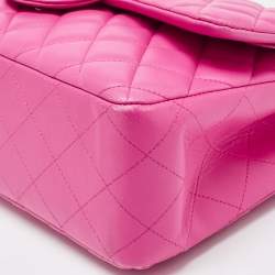Pre Owned Chanel Fuchsia Quilted Lambskin Leather Jumbo Classic Double Flap Bag