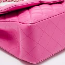 Pre Owned Chanel Fuchsia Quilted Lambskin Leather Jumbo Classic Double Flap Bag