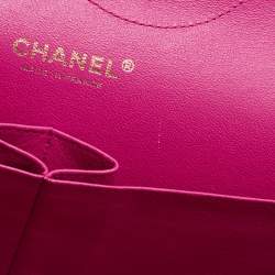 Pre Owned Chanel Fuchsia Quilted Lambskin Leather Jumbo Classic Double Flap Bag