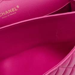 Pre Owned Chanel Fuchsia Quilted Lambskin Leather Jumbo Classic Double Flap Bag