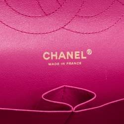 Pre Owned Chanel Fuchsia Quilted Lambskin Leather Jumbo Classic Double Flap Bag