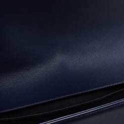 Pre Owned Chanel Navy Blue/Black Leather Medium Boy Flap Bag