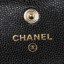 Chanel Black Caviar Leather CC Pearl Flap Chain Coin Purse 