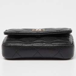 Chanel Black Caviar Leather CC Pearl Flap Chain Coin Purse 