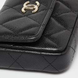 Chanel Black Caviar Leather CC Pearl Flap Chain Coin Purse 