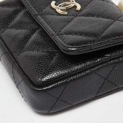 Chanel Black Caviar Leather CC Pearl Flap Chain Coin Purse 