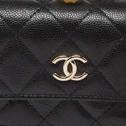 Chanel Black Caviar Leather CC Pearl Flap Chain Coin Purse 
