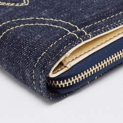 Pre Owned Chanel Navy Blue/Gold Denim CC Zip Around Wallet