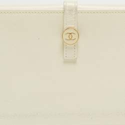 Chanel White Leather CC Flap French Continental Wallet