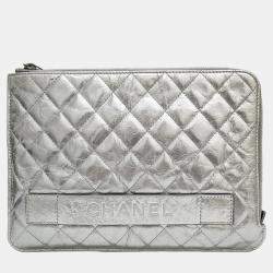 Pre Owned Chanel Silver Leather Clutch