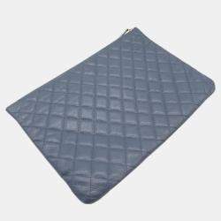 Pre Owned Chanel Blue/Grey Caviar Clutch Large
