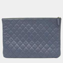Pre Owned Chanel Blue/Grey Caviar Clutch Large