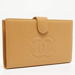 Pre Owned Chanel Beige CC Caviar Leather CC Timeless French Wallet  