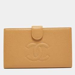 Pre Owned Chanel Beige CC Caviar Leather CC Timeless French Wallet  