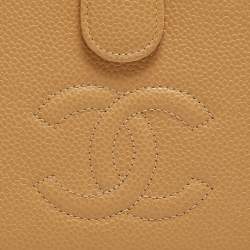 Pre Owned Chanel Beige CC Caviar Leather CC Timeless French Wallet  