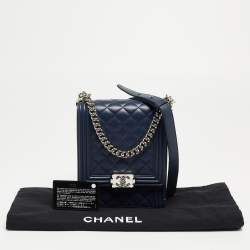 Pre Owned Chanel Blue Quilted Leather North South Boy Shoulder Bag