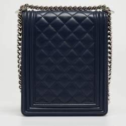 Pre Owned Chanel Blue Quilted Leather North South Boy Shoulder Bag
