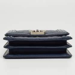Pre Owned Chanel Blue Quilted Leather North South Boy Shoulder Bag