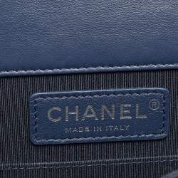 Pre Owned Chanel Blue Quilted Leather North South Boy Shoulder Bag