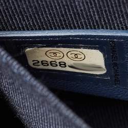 Pre Owned Chanel Blue Quilted Leather North South Boy Shoulder Bag