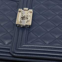 Pre Owned Chanel Blue Quilted Leather North South Boy Shoulder Bag