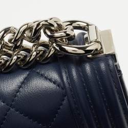 Pre Owned Chanel Blue Quilted Leather North South Boy Shoulder Bag