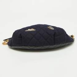 Pre Owned Chanel Navy Blue/Black Quilted Wool and Leather Paris Hamburg Charm Belt Bag