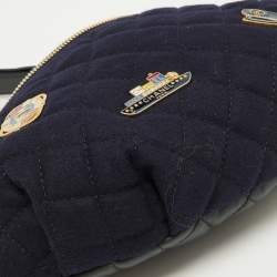 Pre Owned Chanel Navy Blue/Black Quilted Wool and Leather Paris Hamburg Charm Belt Bag