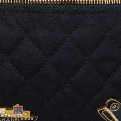 Pre Owned Chanel Navy Blue/Black Quilted Wool and Leather Paris Hamburg Charm Belt Bag