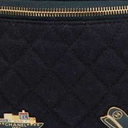 Pre Owned Chanel Navy Blue/Black Quilted Wool and Leather Paris Hamburg Charm Belt Bag