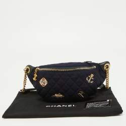 Pre Owned Chanel Navy Blue/Black Quilted Wool and Leather Paris Hamburg Charm Belt Bag