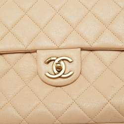 Pre Owned Chanel Beige Quilted Leather Small Trapezio Bag