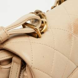 Pre Owned Chanel Beige Quilted Leather Small Trapezio Bag