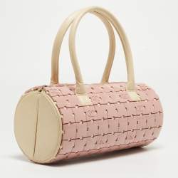 Pre Owned Chanel Pink/Light Beige Acrylic Lucite Puzzle Barrel Satchel