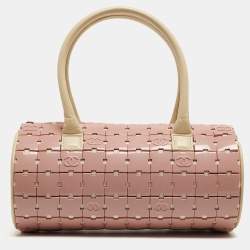 Pre Owned Chanel Pink/Light Beige Acrylic Lucite Puzzle Barrel Satchel