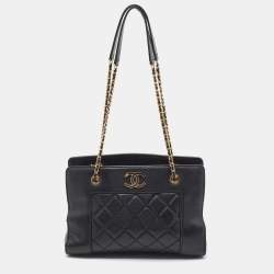 Pre Owned Chanel Black Quilted Leather CC Chain Tote